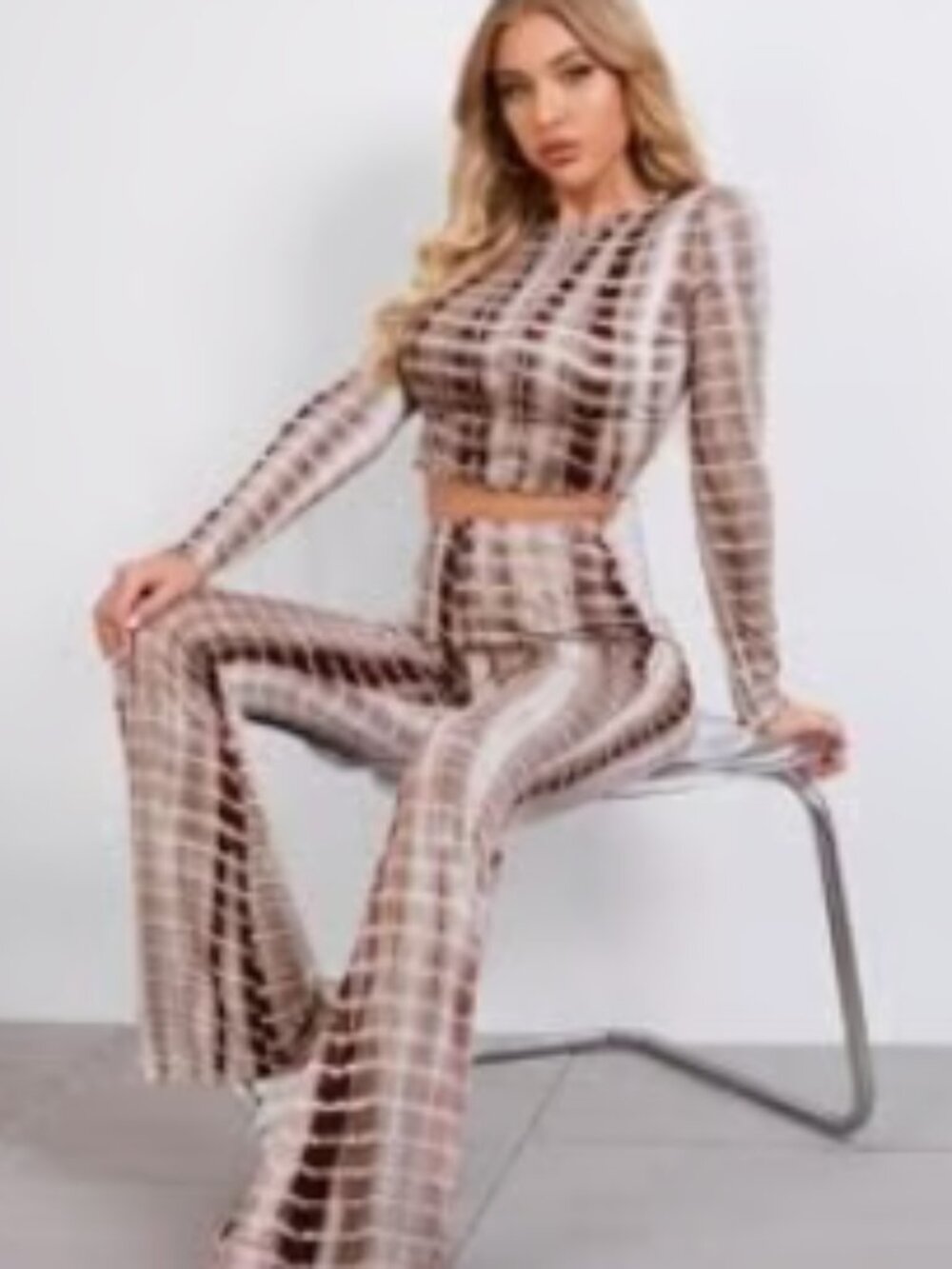 Tie Dye Flare Leg Pants and Lettuce Trim Crop Top Set